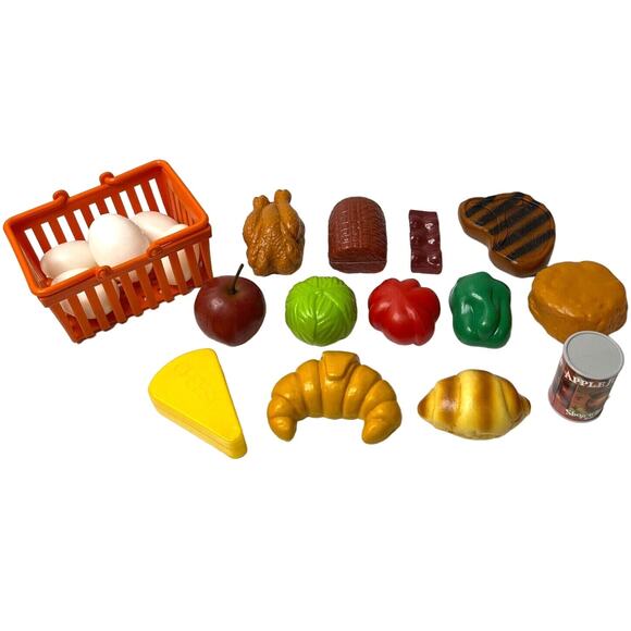Lot of 19 Grocery Kitchen Food Pretend Play Realistic Foods Dishes Eggs Baskets - Picture 1 of 3